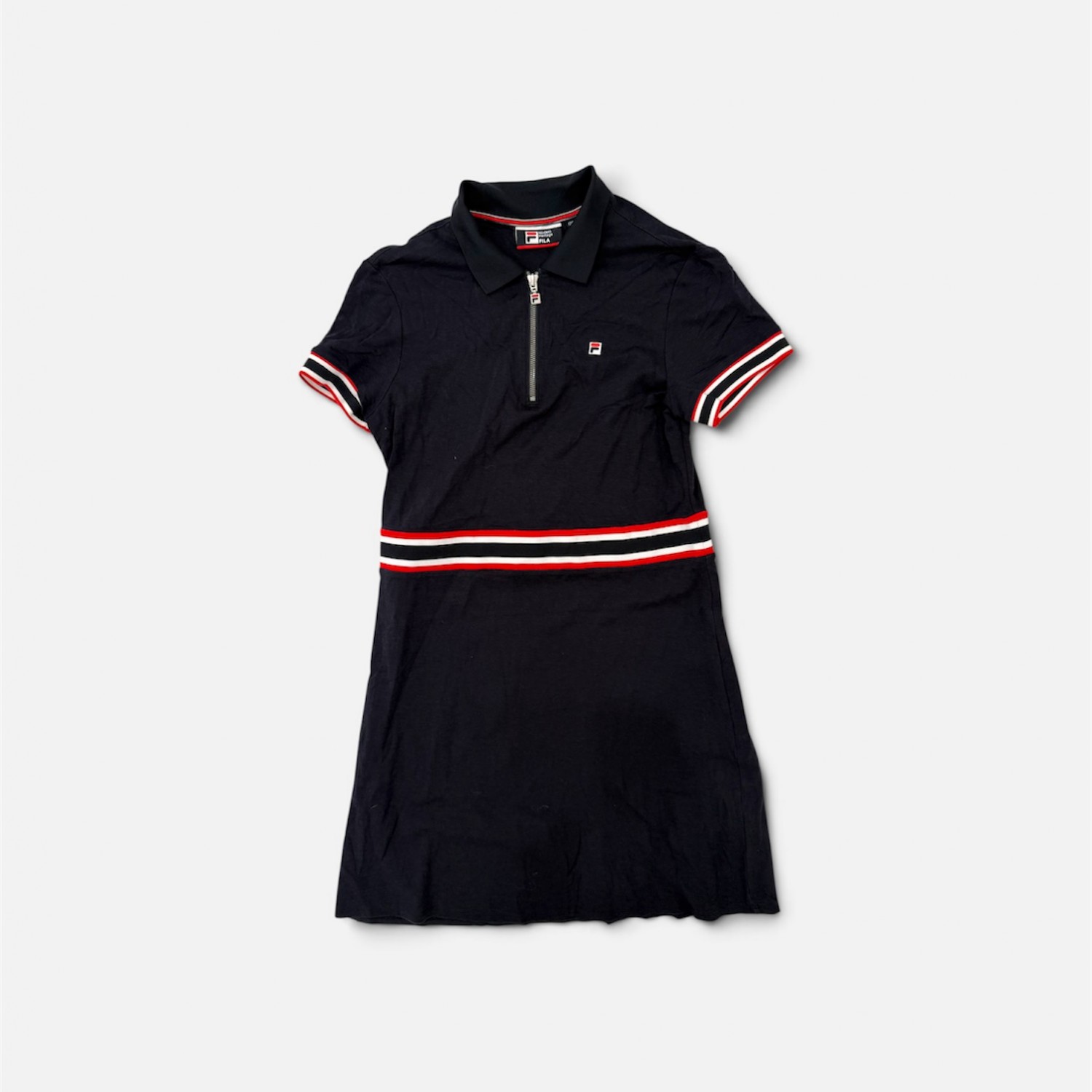 FILA Γυναικείο Μαύρο Polo Φόρεμα με Φερμουάρ και Ριγέ Λεπτομέρειες / Pre-Owned